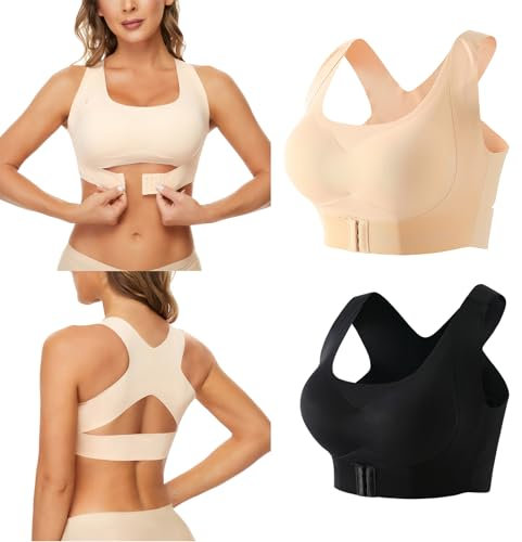 Rpporm Damen Haltungskorrektur BH Mit Vorderverschluss Rückenstütze BHS Große Größen BH Gegen Rückenfett Ohne Bügel Klassischer Bra Komfort Starker Halt Vorne Vershcluss Push Up Schlaf BH