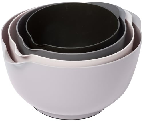 BoxedHome Mixing Bowls with Easy Pour Spout, Non-Slip Base, Large 4.3L, 3.3L, 2.3L, 1.6L, Nesting Salad Bowls for Kitchen Storage, BPA-Free, Dishwasher & Microwave Safe, Ideal for Baking, Grey Ombre