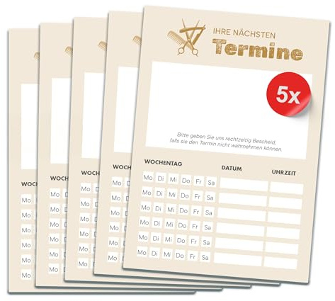 PRIMUS PRINT Terminblock DIN A7 - Terminzettel - 90g Naturpapier, 50 Blatt, Leimbindung, Branchenspezifische Motive - Ideal für Friseure, Ärzte, Fußpflege & mehr - Erhältlich in 5er, 10er, 25er Sets