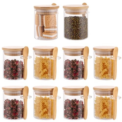 ZOFUN 10er-Set Vorratsgläser mit Deckel und Löffel, 180ml Vorratsdosen Glas Overnight Oats Gläser, Meal Prep Gläser, aufbewahrungsgläser mit deckel, Glasbehälter mit deckel für Gewürze, Kaffee