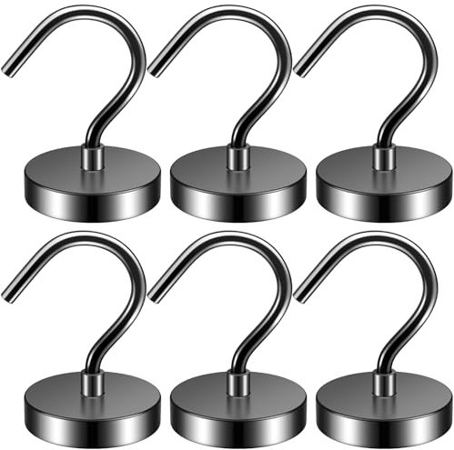 FINDMAG 6Pack Black Strong Magnetic Hooks, 60lbs+Heavy Duty Magnets with Hooks for Cruise Ship Walls,Magnetic Kooks Heavy Duty for Cruise Cabins,Hanging,Grill,Tool,Kitchen