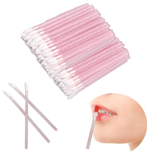 XIDA Disposable Lip Brushes, 100 PCS Disposable Lip Wands, Crystal Pink Lipstick Lip Applicator Wands for Lips, Eyes and Makeup Application