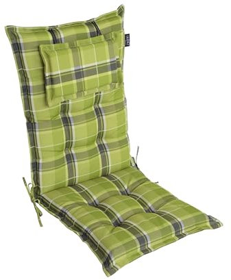 LILENO HOME Gartenstuhl Auflagen als [1er Set - Hochlehner] in Karo Grün - Bequeme Liegen als Sitzauflagen für Gartenmöbel - Stuhlkissen für Gartenstühle und Klappstühle MAR