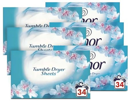6 x 34 Tumble Dryer Sheets Spring Awakening Fabric Conditioner Fresh Cloth Fresh Fragrance Long Lasting Freshness Tumble Drying for Clean & Soft Fabrics (204 Sheets)