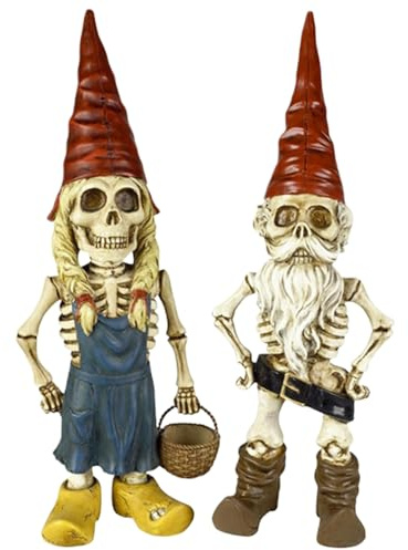 Male and Female Halloween Skeleton Gnome,2Pcs Resin Horror Garden Gnomes,Zombie Gnome Sculptures,Resin Dwarf Figurines for Indoor Home Ornaments Outdoor Patio Yard Lawn Porch Decor