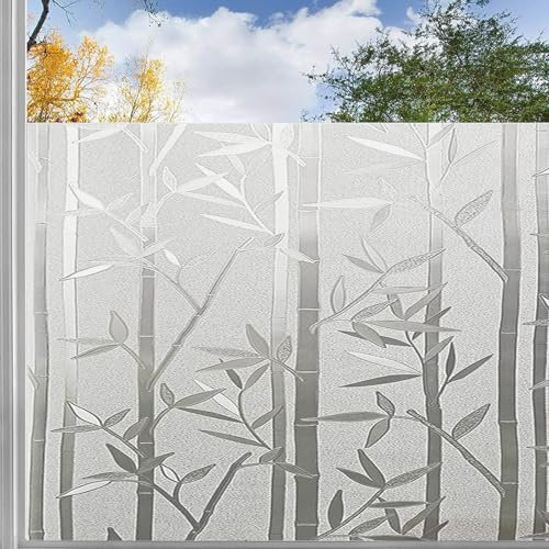 Uv-Schutz Sonnenschutzfolie Fenster 75 x 500 cm Anti-Uv Wärmeisolierung Anti-Uv Sichtschutz Milchglasfolie Selbstklebend Ohne Kleber Glasdekorfolie für Büro Und Haus, Bambus