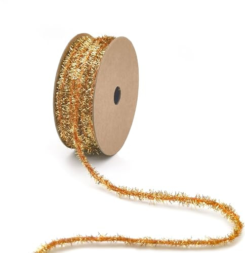 SEABABOO Lametta Band 9 M Lametta Girlande Mini Metallic Girlande Glitter Band Goldene-Lametta Hängen Für Weihnachten Feiern Geburtstagsfeier Festliche Deko Hochzeiten (Golden)