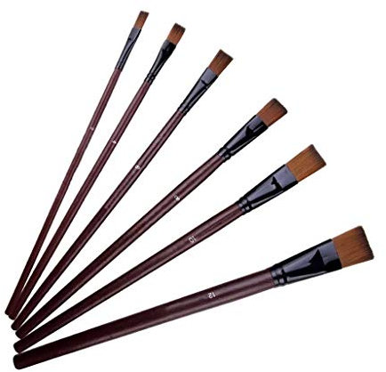 MOKLYF 6-teiliges Set mit flachen Pinseln, zweifarbig, Nylonhaar, kurzer Holzgriff für Aquarell, Öl, Acrylfarbe, Bastel- und Künstlerbedarf(