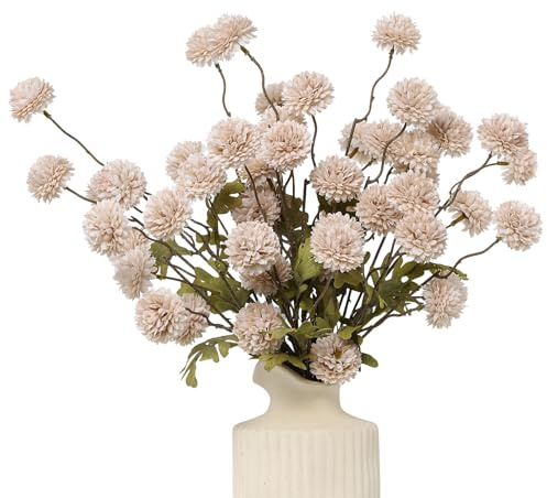 LEUCHTAMOR 6 tallos de crisantemo artificiales, flores de kiku falsas, color beige, mini crisanto, con tallos para manualidades, ramos, centros de mesa, bodas, fiestas, oficina, decoración del hogar
