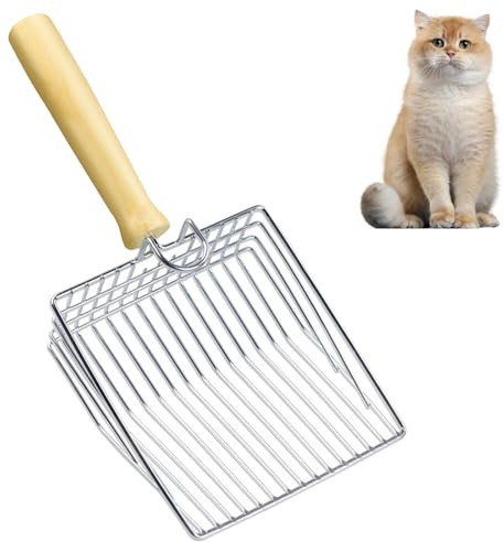 Hsyadazi 1 Stück Katzenklo Schaufel, Katzenstreu Schaufel mit Holzgriff, Katzenklo Schaufel Metall, Streuschaufel Katzenklo Edelstahl, Katzenstreuschaufel mit Halter Katzenschaufel für Katzenklo