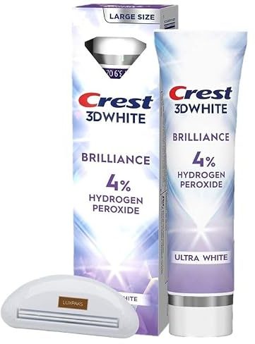 CRST 3D White Brilliance Pro Ultra White Teeth Whitening Toothpaste, 3.8 oz Bundled with LUXPAKS Toothpaste Squeezer – Active Whitening Protection, Deep Clean System
