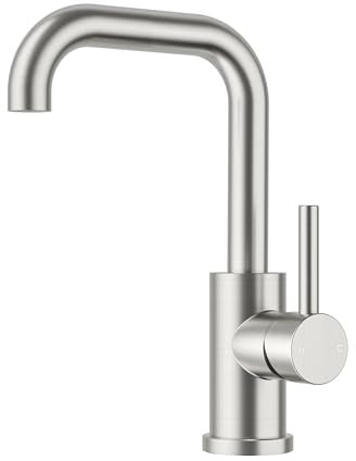 FORIOUS Wasserhahn Bad Hoch 360° Drehbar, Edelstahl Waschtischarmatur Hoch mit Warm/Kaltwasser Mischbatterie Einfache Montage für Badezimmer/küche Waschbecken Kleine Wohnmobil