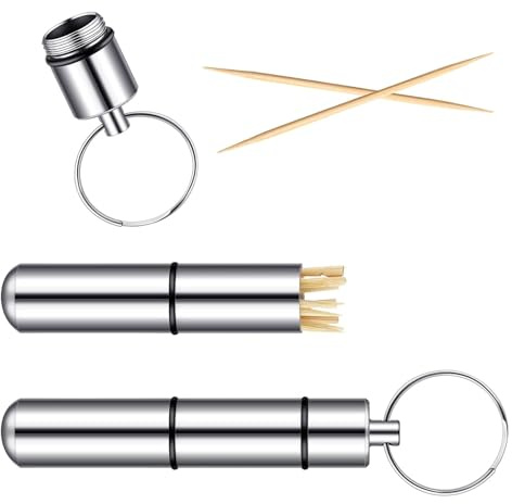 Pocket Toothpick Holder Waterproof Aluminium Alloy Toothpick Box Metal Pill Case with Key Ring