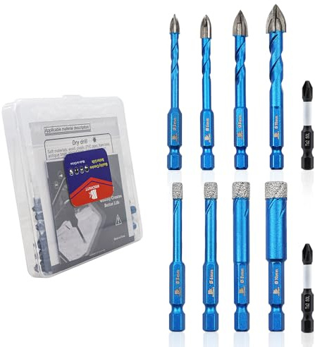 BRSCHNITT Diamant Fliesenbohrer Ø5I 6I 8I 10mm& Magnetischer Phillips,Steinbohrer Bohrer Set mit Sechskantschaft Universalbohrer für Keramik, Granit, Porzellan, Fliesen, harte Fliesen, Feinsteinzeug