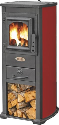 Berna Lux - Stufa a legna in ghisa e acciaio, 5.3 kW, colore Rosso