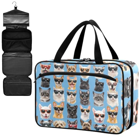 Fustylead Lustige Erste-Hilfe-Tasche für Katzen und Hunde mit Sonnenbrille, groß, mit Reißverschluss, für Pillen, Vitamine, Fischöl, Nahrungsergänzungsmittel für Damen und Herren