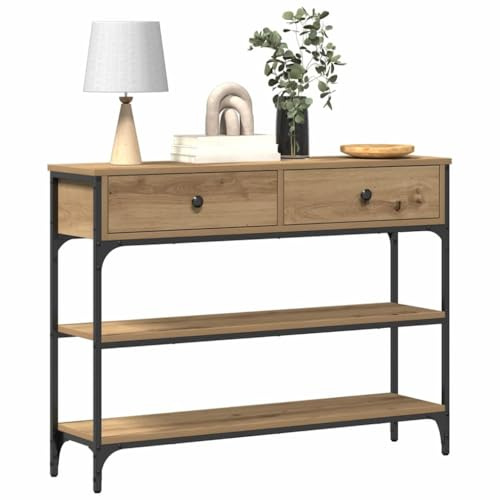vidaXL Table Console Chêne Artisanal 100 x 25 x 75 cm, Table Console étroite pour Le Salon, Design Industriel, Fonctionnelle pour l'entrée, Touche Urbaine