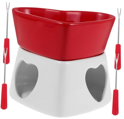 LIGIGWASH Cerámica Fondue Mini Individual para Chocolate Queso con Tenedores para Reuniones Familiares y Fiestas