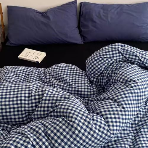 Nyescasa Housse de Couette 220x240 Bleu Marine et Blanc à Carreaux Vichy Parure de lit Adulte 2 Personnes en Microfibre Sets de Housses de Couettes avec Fermeture Éclair et 2 Taies d'oreiller 65x65 cm