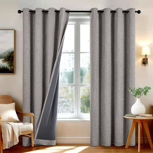 Deconovo Tende per Interni Oscuranti 100% con Occhielli – Set di 2 Tende Termiche Isolanti in Tessuto Effetto Lino, 140x260 cm, Marrone, per Camera da Letto e Soggiorno
