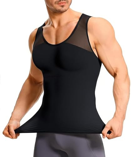 Nebility Mens Compression Vest Slimming Tummy Control Body Shaper Seamless Shapewear Workout Waist Trainer Tank Tops (Black, M)