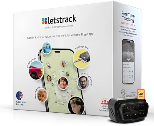 Letstrack EASY PLUG Mini OBD GPS Tracker for Cars, Lorries, Vehicles, OBD Tracker, Real Time Tracking, Driver Behaviour, Multiple Alerts, SIM Included (Self-Fit Device)