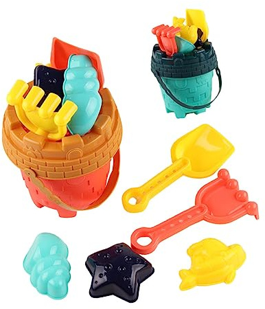 ZUNOXAZ 2 Juegos Juguetes de Playa para Cubos de Arena Coloridos de Plástico para Exterior con Palas y Accesorios para Arenero Infantil