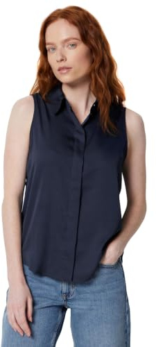 Amazon Essentials Blusa Abotonada sin Mangas de Ajuste Regular para Mujer, Color Azul Marino, Talla L