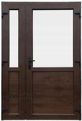 Doppelflügeltür 180x210 cm DIN Rechts | Eingangstür aus Kunststoff mit Isolierverglasung | Außentür für vielseitige Nutzung | Mehrzwecktür mit 4-Punkt-Verriegelung und Griffgarnitur | Nussbraun