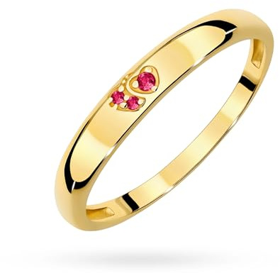 MARKO Goldring 333 Gelbgold mit rotem Zirkonia – Doppel-Herz Motiv – Damenring als Verlobungsring oder Geschenk - 8 karat Gold