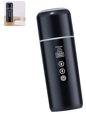 YIGZYCN 2. Bollitore Elettrico da Viaggio da 500ml con USB, 12V/24V, Riscaldamento Rapido, Isolamento per Campeggio, Zaino, Auto, Tazza Riscaldata Permanente Senza Scolorimento