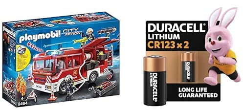 Playmobil Camion Pompiers, lumière/Son, 4+ Ans, 9464, & Duracell CR123 Lithium 2 pcs