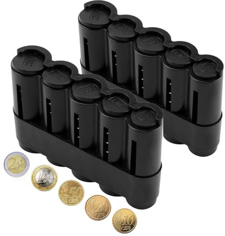 ZHITENG 2 Stück Münzspender Münzen, Münzspender in Schwarz, Kompakter Münzhalter mit 5 Münzen, Kleingeld Aufbewahrung Geeignet für Den Täglichen Gebrauch zu Hause, in Supermärkten und Banken