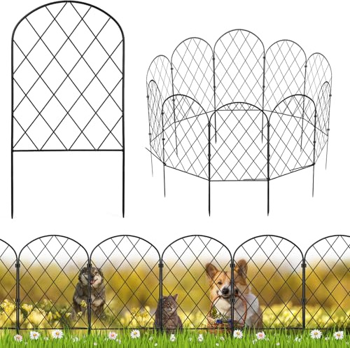 Valla de Jardín de Metal 10 Piezas, longitud máxima 325 cm, borde decorativo antióxido 40 x 32,5 cm con 20 clips 10 bridas y 20 estacas, modular para césped, parterres y zona exterior de mascotas