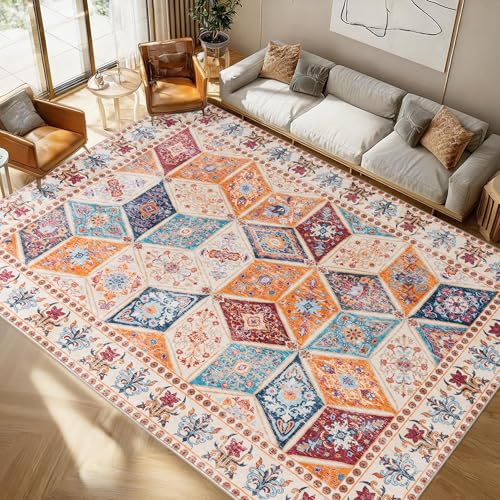 Calinline Bunt Großer Vintage Kurzflor Teppich Wohnzimmer, 200x300 cm