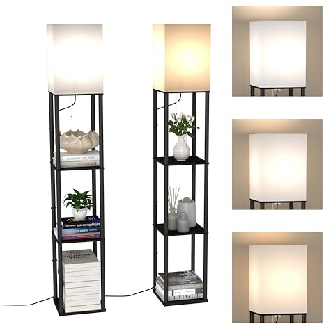 Nachttisch Modern mit Licht,2er set,Nachtschrank aus Holz und Metall mit Beleuchtung für Boxspringbett Schlafzimmer Kinderzimmer,Moderner Beistelltisch 3 Ebenen für Wohnzimmer Flur Büro,Schwarz