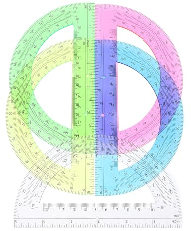 Baluue Set 12 Pezzi Goniometri in Plastica Trasparente Colorati 180 Gradi Semicircolari Righelli Angolari, Strumenti Scolastici per Disegno Tecnico, Misurazione e Uso in Ufficio e Scuola