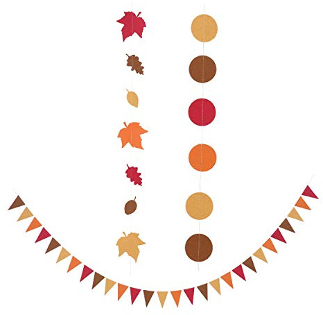 JEWEDECO 3 Stück pack Papier Dreiecksdekoration mit Herbstlichen Blättern in Rot Orange und Gelb Stabile Hängende Deko für Halloween und Herbstliche Partys