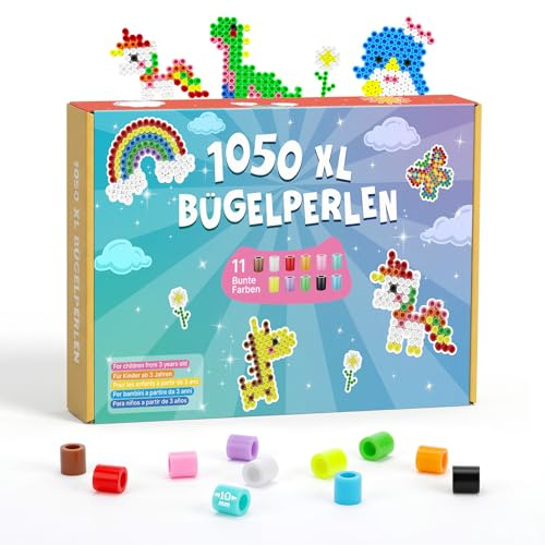 VynyQoo 10 mm Bügelperlen 1050 Stück 11 Farben 50 Vorlagen ab 3 Jahren