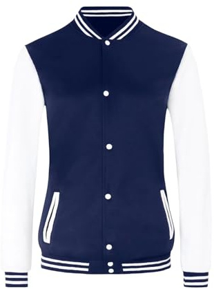 Outofgas Women's Baseball Varsity Jacket Causal Button Down Letterman Bomber Jacket Lightweight Sweatshirts Coat Navy