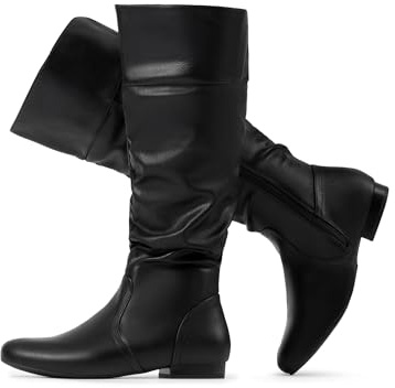 DREAM PAIRS Women's Knee High Boots and Pull On Fall Weather Boots, Ladies' Fashion and Comfortable Walking Boots, Zippers Boots, and Flats,Size 5,BLACK/PU,BLVD-W