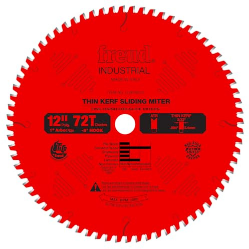 Freud Thin Kerf Sliding Compound Miter Saw Blade with Premium Tico Hi-Density Carbide Crosscutting Blend for Maximum Performance - 12 Diameter, 72 Teeth, ATB Grind - LU91R012