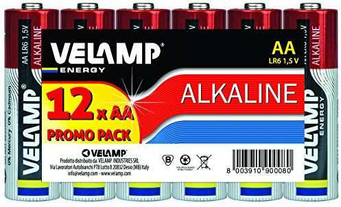 Velamp Lot de 12 piles alcalines Stylus LR6 AA 1,5 V Rouge 1,5 V