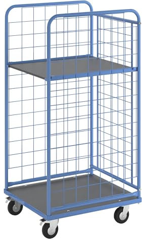 eurokraft | Etagenwagen KOMPAKT | Gitterverkleidung 3-seitig | Ladefläche 750 x 650 mm | ohne Etagenboden
