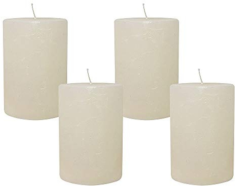 4 Rustic Stumpenkerzen Premium Kerze Creme Weiss 7x10cm - 45 Std Brenndauer