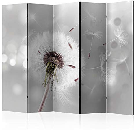 decomonkey Paravent Raumteiler Innen Pusteblume, 225x172 cm, 5-teilig | Beidseitig, Wohnzimmer, Room Divider, Wall, Raumteiler Stehend, Trennwand, Sichtschutz, Spanische Wand, Sichtschutzwand, Holz