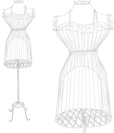 PrimoLiving Metall Schneiderpuppe Diva in Weiß mit Stauraumfach - Vintage Kleiderpuppe - ideal als weibliche Schaufensterpuppe oder Kleiderständer - P-05958