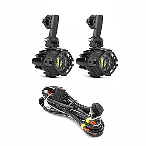 Zusätzliche Scheinwerfer Motorrad LED-Nebelscheinwerfer + Frontschutzgitter + Relaiskabelbaum-Kit WATERPROOF 40W 3000 Lumen 6000k (FULL SET)