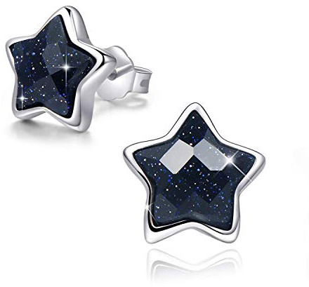 Orecchini Donna 925 Argento Sterling Stella a Cinque Punte Orecchini Neri,Moda Orecchini Donna Argento 925,18K Placcato platino Orecchini con Fregi Glitter Viola Sabbia Stud Orecchini