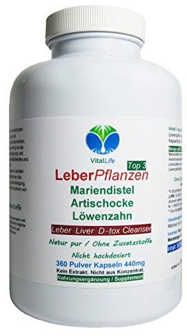Leber Kräuter Vital TOP 3 Leberkur Pflanzen 360 Kapseln Mariendistel Artischocke Löwenzahn. Leber/Galle Fettverdauung. Reinigen Entgiften Entschlacken. OHNE Zusatzstoffe. 26477-360